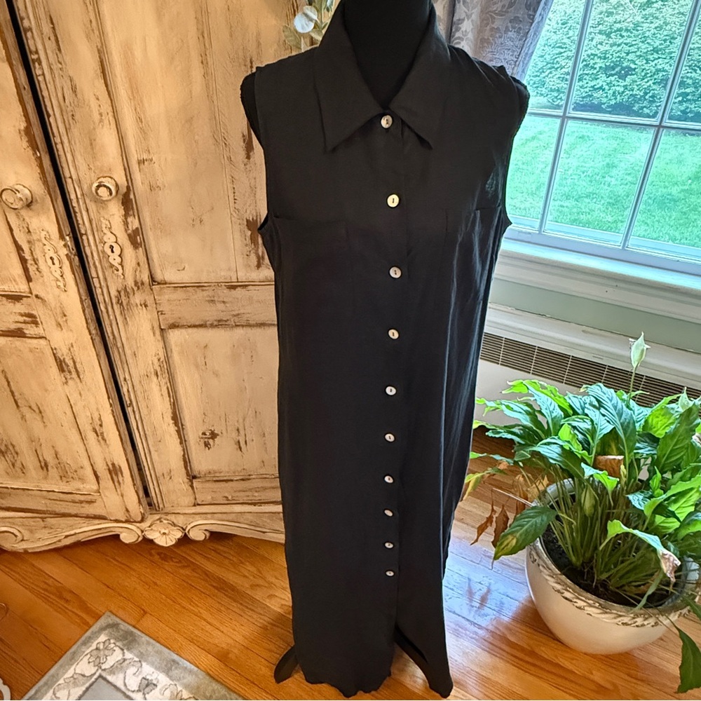 Vintage Valerie Steven’s Pure Linen Sleeveless Maxi Shirt Dress. Black. Sz 8 - Picture 3 of 12
